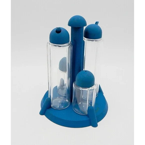 Guzzini Italy Particolari 5 Piece Cruet Set Flat Blue Ambrogio Rossari